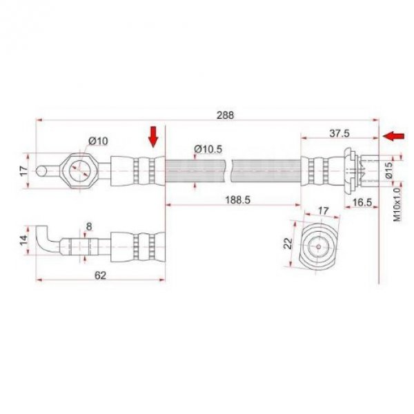 Шланг тормозной передний Toyota 90947-02856 Miyaco BHT744 SR40 CR4# KR4# R=L 