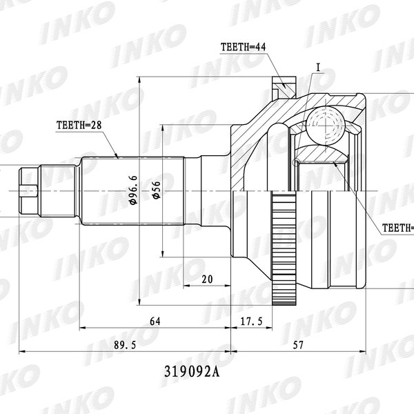 Шрус Mazda GD17-25-50X Inko 319092A (MA-37A44) FS FP GF8P GFEP GW8W C ABS 30/56/28 44