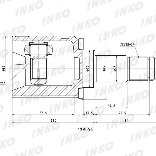 Шрус внутренний Toyota 43040-28021 Inko 429056  IPSUM ACM26/CAMRY MCV30 1M левый 27x50x24 (TO-638)