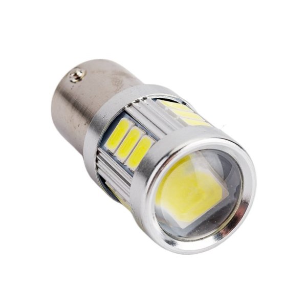 Лампа св/д BA15s S25 (P21W) 12V 18 SMD диодов + линза 1-конт Белая 185784