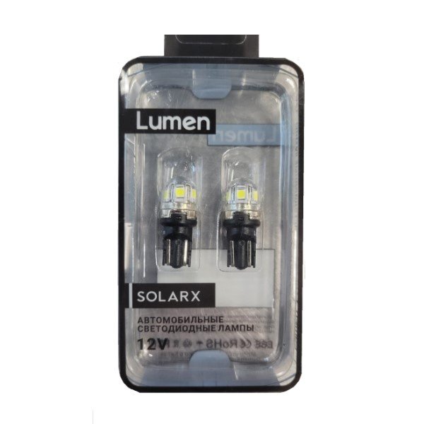 Лампа св/д T10 Lumen SOLARX W5W 12-24V-LED (W2,1x9,5d) 5SMD-3030-SMD черный корпус 2 шт.