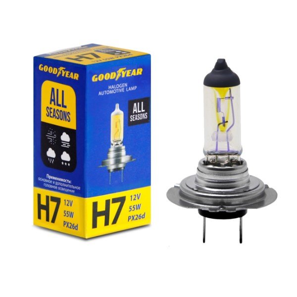 Лампа Н7 Goodyear 12V 55W PX26d автомобильная галогенная All seasons