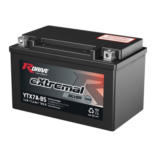Аккумулятор мото RDRIVE eXtremal Silver YTX7A-BS 6 А/ч R