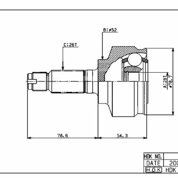 Шрус Honda 44305-SEL-T00L HDK HO-59 L15A GD6/8 Без ABS 28x52x26 